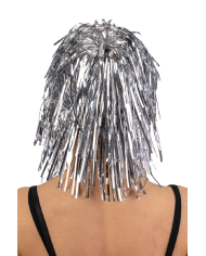 Silver metallic wig in bag