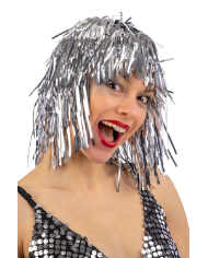 Silver metallic wig in bag