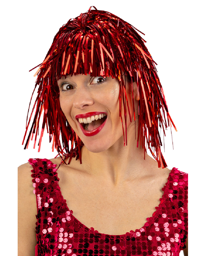 Red metallic wig in bag