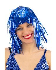 Blue metallic wig in bag