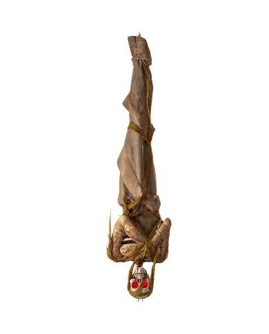 Mumienskelett zum Aufhängen, ca. 145 cm hoch mit Licht (Batterien enthalten) und Pappschild/Etikett