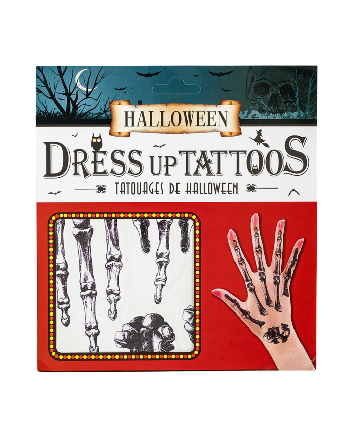 Trägerkarte Handknochen-Tattoos in Beutel auf Pappkarton