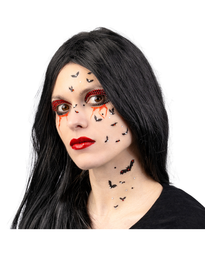 Trägerkarte Gesichtstattoos, Fledermäuse mit Strass, in Beutel auf Pappkarton Trägerkarte Gesichtstattoos, Fledermäuse mit Strass, in Beutel auf Pappkarton