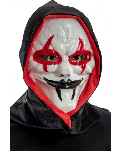 White rigid plastic horror mask with black mouth, red eye White rigid plastic horror mask with black mouth, red eye
