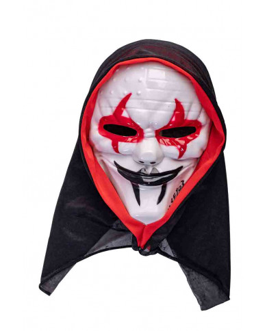 White rigid plastic horror mask with black mouth, red eye White rigid plastic horror mask with black mouth, red eye