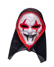 White rigid plastic horror mask with black mouth, red eye