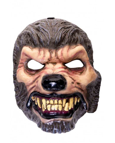 Werewolf mask in rigid plastic with movable jaw and sharp
