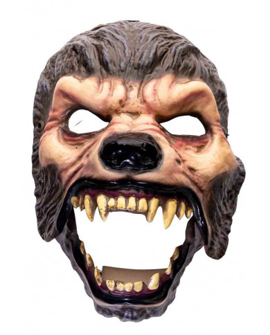 Werewolf mask in rigid plastic with movable jaw and sharp