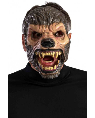 Werewolf mask in rigid plastic with movable jaw and sharp