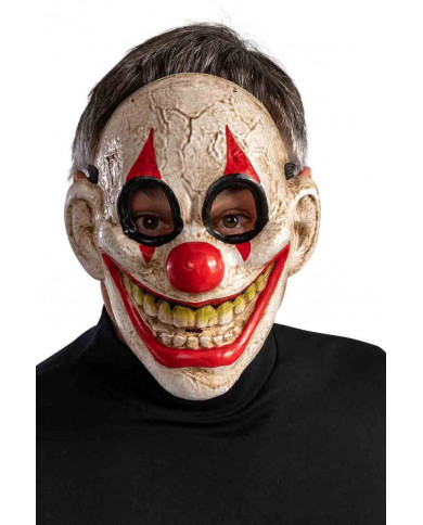 Rigid plastic mask with the appearance of a scary smiling clown