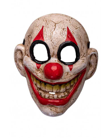 Rigid plastic mask with the appearance of a scary smiling clown