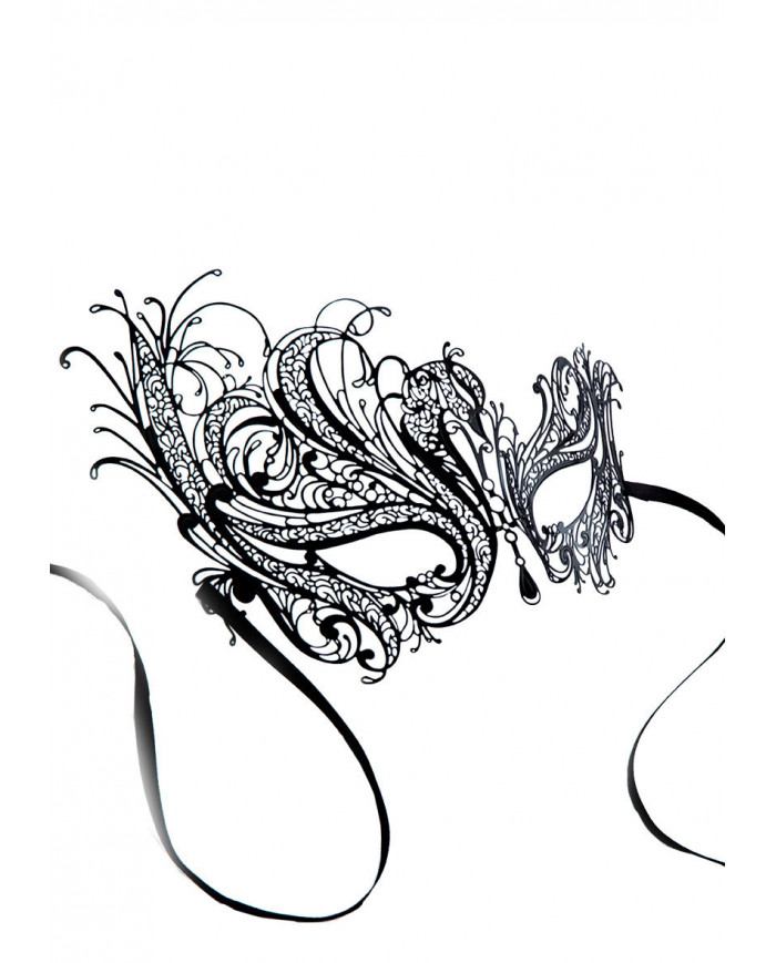 Black metal chinless mask with asymmetrical shape for a