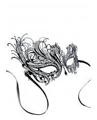 Black metal chinless mask with asymmetrical shape for a