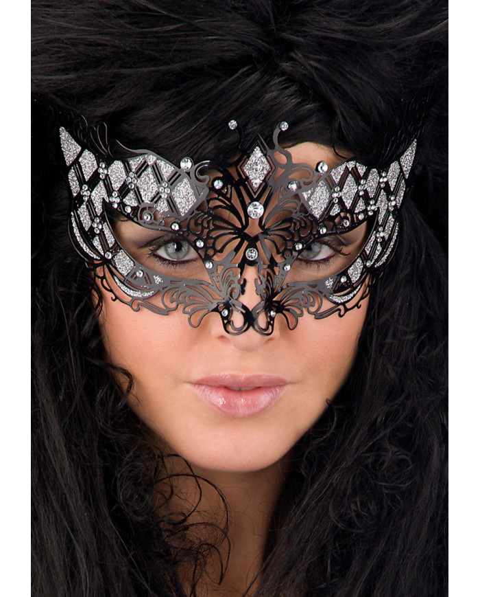 Black metal chinless mask with rhinestones for mysterious women.