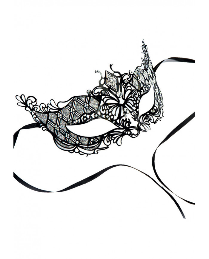 Black metal chinless mask with rhinestones for mysterious women.