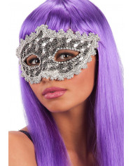Silver plastic chinless mask decorated with lace and strass for Silver plastic chinless mask decorated with lace and strass for