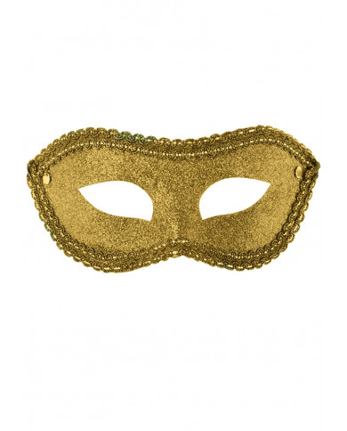 Plastic chinless mask, covered with golden glitter and boarded Plastic chinless mask, covered with golden glitter and boarded