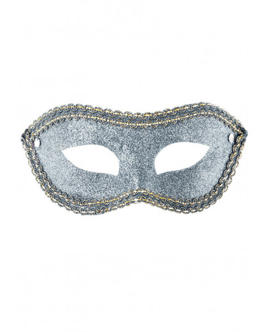 Plastic chinless mask, covered with silver glitter and boarded Plastic chinless mask, covered with silver glitter and boarded