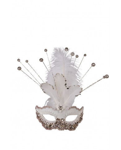 Chinless fabric mask decorated with sequins, feathers and