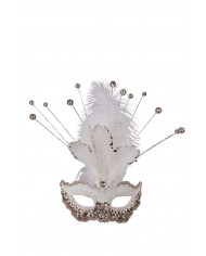 Chinless fabric mask decorated with sequins, feathers and Chinless fabric mask decorated with sequins, feathers and