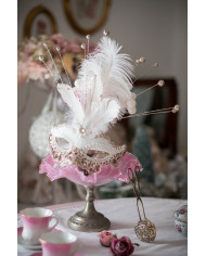 Chinless fabric mask decorated with sequins, feathers and Chinless fabric mask decorated with sequins, feathers and