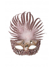 Maschera mezzo viso di colore rosa, in tessuto decorata con