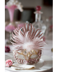 Chinless fabric mask decorated with sequins, feathers and