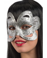 Chinless mask in silver plastic, with refined carving and