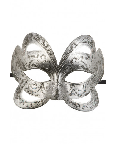 Chinless mask in silver plastic, with refined carving and