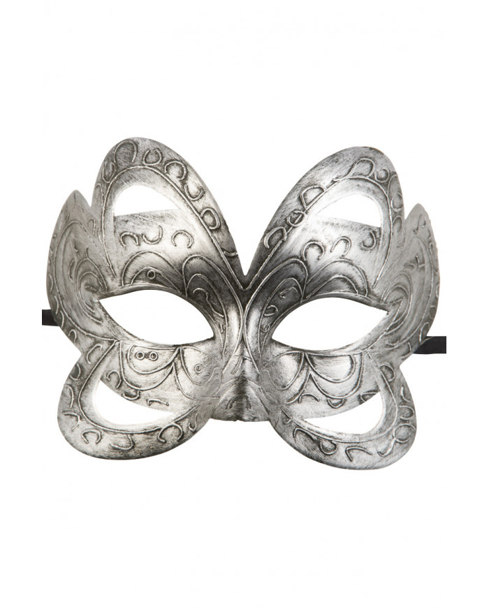 Chinless mask in silver plastic, with refined carving and