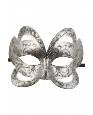 Chinless mask in silver plastic, with refined carving and