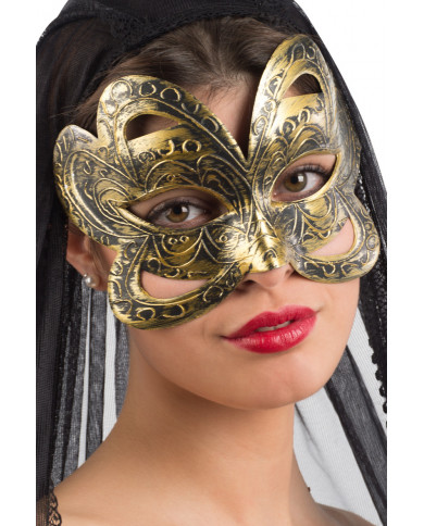 Chinless mask in golden plastic, with refined carving and