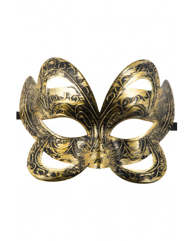Chinless mask in golden plastic, with refined carving and