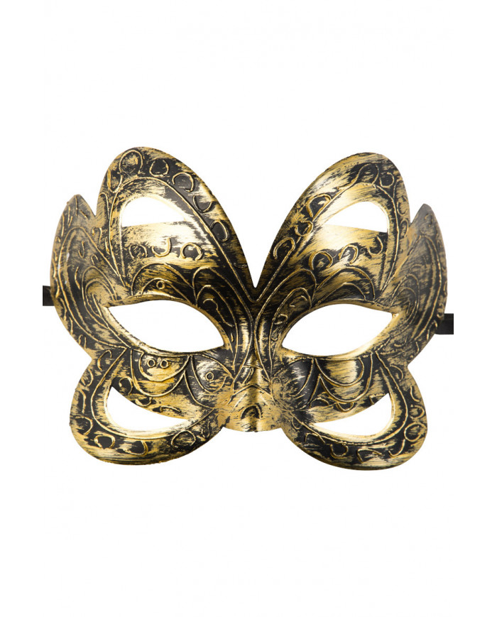 Chinless mask in golden plastic, with refined carving and