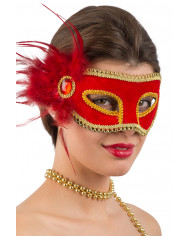 Chinless mask in plastic covered with red velvet and edged with