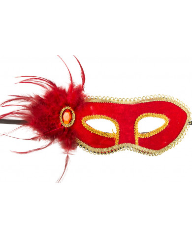 Chinless mask in plastic covered with red velvet and edged with