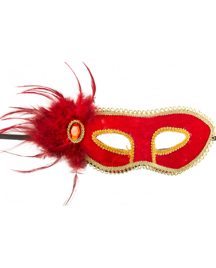 Chinless mask in plastic covered with red velvet and edged with