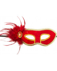 Chinless mask in plastic covered with red velvet and edged with