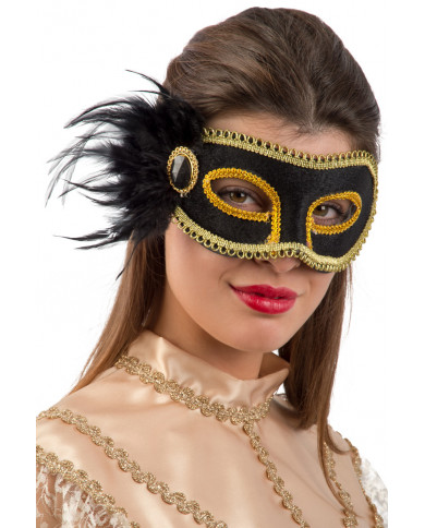 Chinless mask in plastic covered with black velvet and edged Chinless mask in plastic covered with black velvet and edged