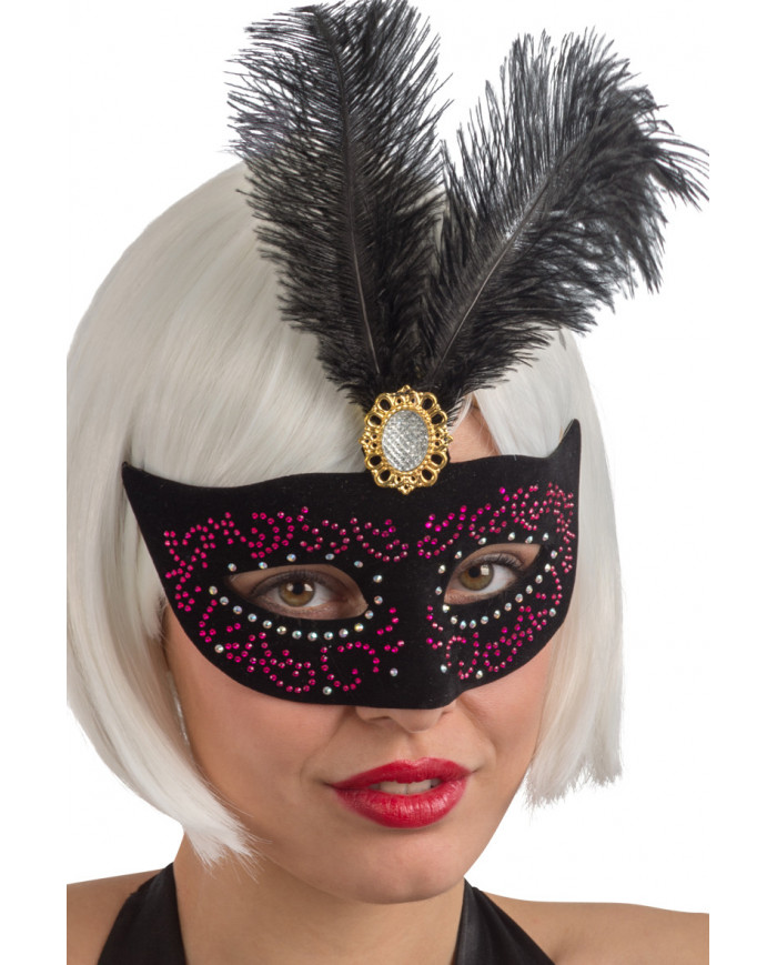 Chinless mask in plastic covered with black velvet with purple