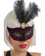 Chinless mask in plastic covered with black velvet with purple