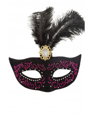 Chinless mask in plastic covered with black velvet with purple
