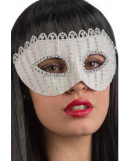 Chinless mask in white plastic decorated with glitter Chinless mask in white plastic decorated with glitter