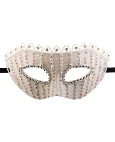Chinless mask in white plastic decorated with glitter Chinless mask in white plastic decorated with glitter