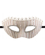Maschera mezzo viso in plastica bianca decorata con glitter