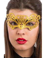 Chinless mask in carved plastic and covered with gold glitter