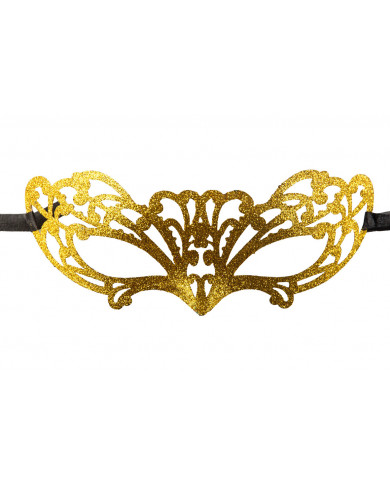 Chinless mask in carved plastic and covered with gold glitter