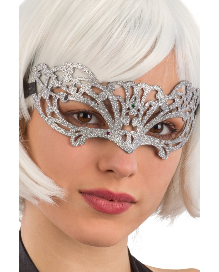 Chinless mask in carved plastic and covered with silver