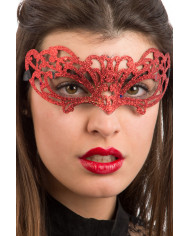 Chinless mask in carved plastic and covered with red glitter