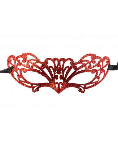 Chinless mask in carved plastic and covered with red glitter